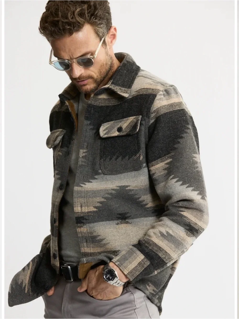 Jachs New York Men's Patterned Button-Up Shacket
